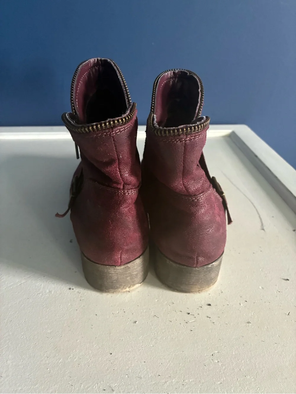 Women’s Burgundy Short Booties Zipper Design With Buckle Size 10